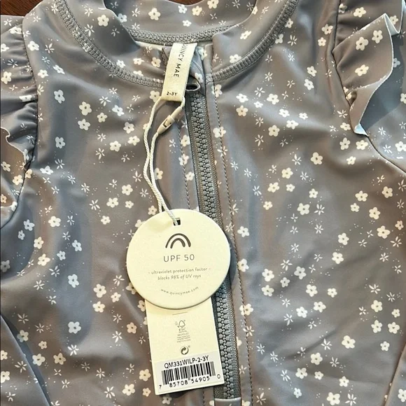 Quincy Mae Blue Floral One Piece Swimsuit Bathing Suit NWT 2-3 years - Picture 2 of 5